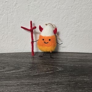 Cute Felt Candy Corn with Red Devil Horns Ornament